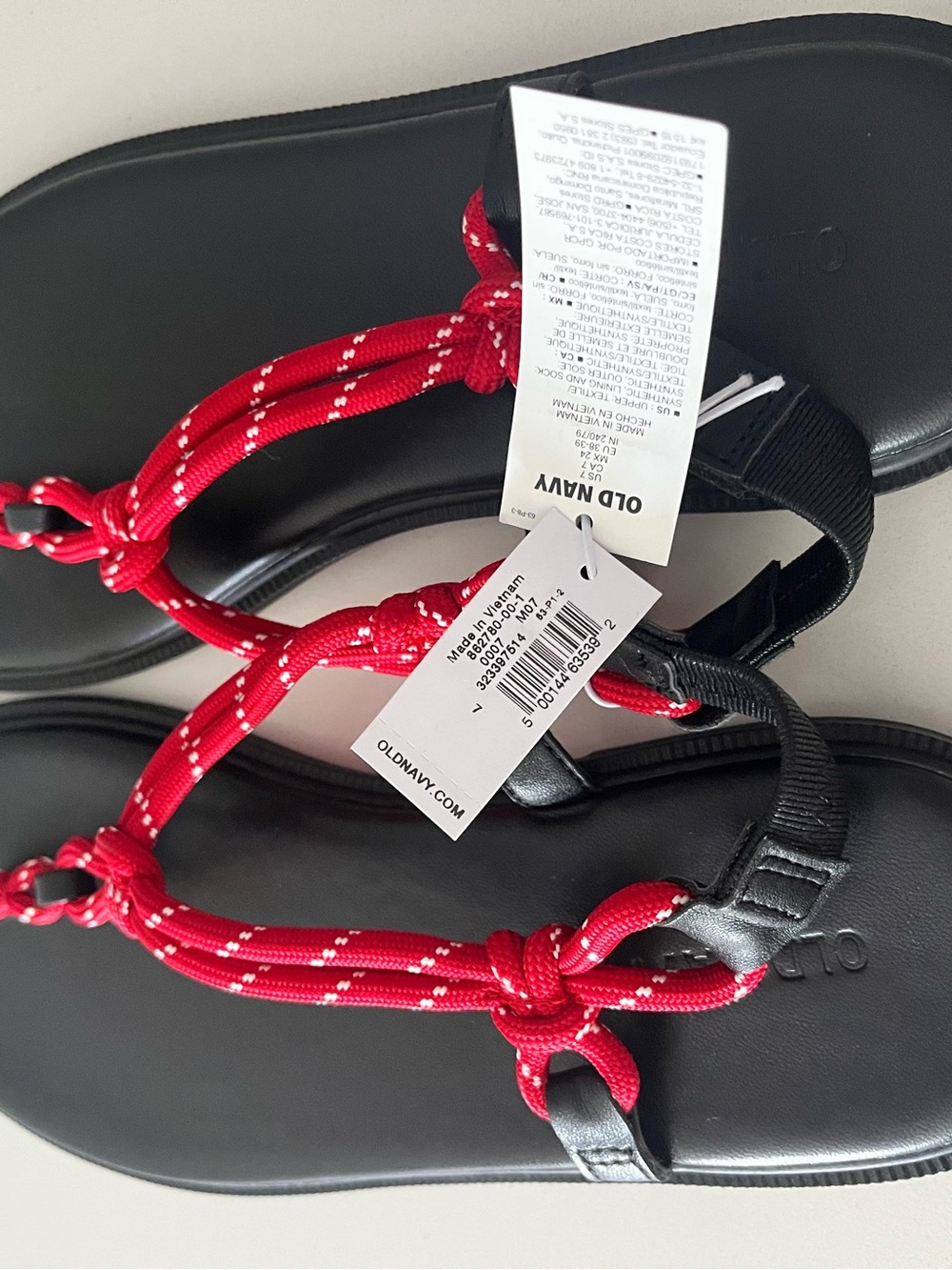Old Navy Red Knotted Rope Thong Sandal, Sz 7, NWT - Picture 7 of 9